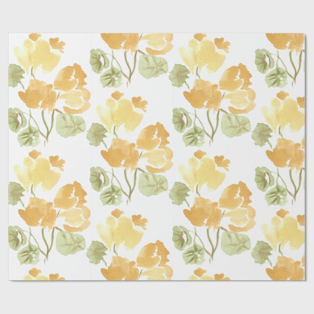 Gul blommat matt inslagspapper presentpapper (Platt)