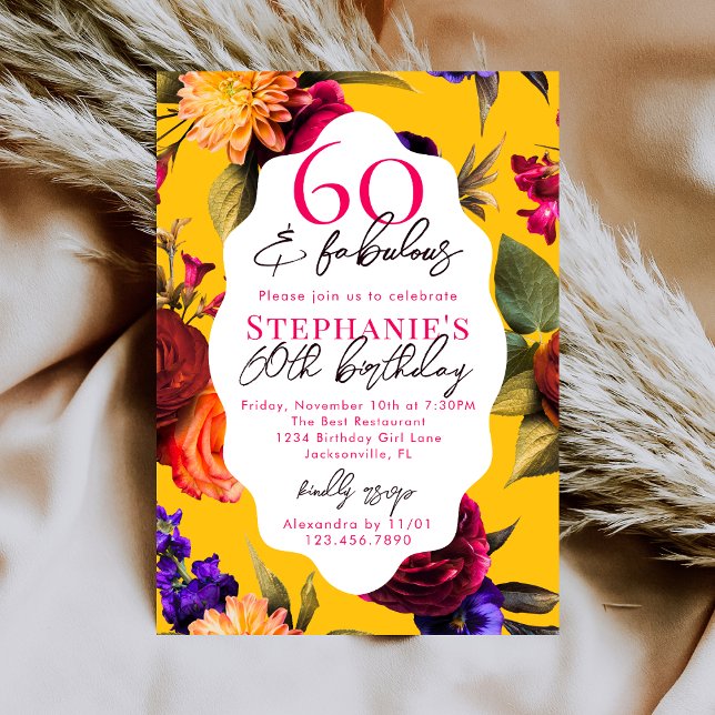 Gul Blommig 60 & Fantastisk 60-årsfest Inbjudningar (Skapare uppladdad)