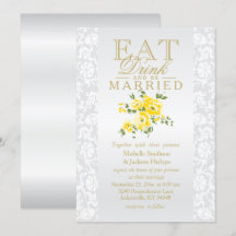 Gul Blommig Ät, Drick och Var Gift Inbjudan