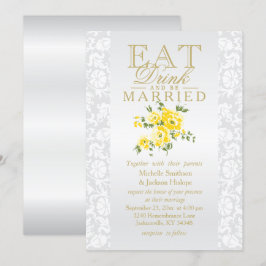 Gul Blommig Ät, Drick och Var Gift Inbjudan