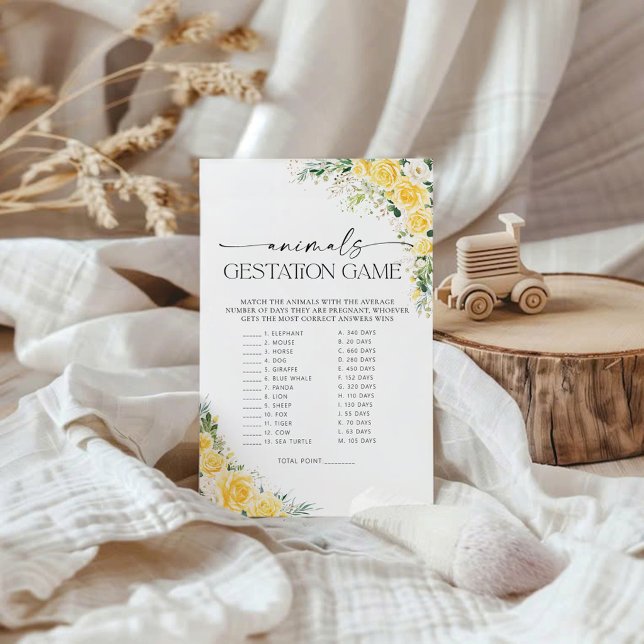 Gul Blommig Baby Shower Djur Dräktighet Spel (Skapare uppladdad)
