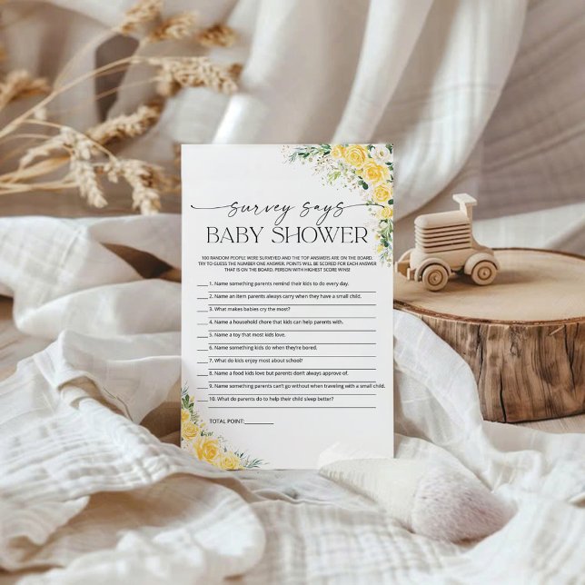 Gul Blommig Baby Shower Enkät Säger Spelkort (Skapare uppladdad)