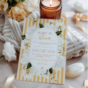 Gul Blommig Baby Shower Inbjudan