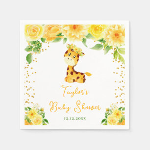 Gul Blommig Bebis Baby Shower för Giraff Pappersservett