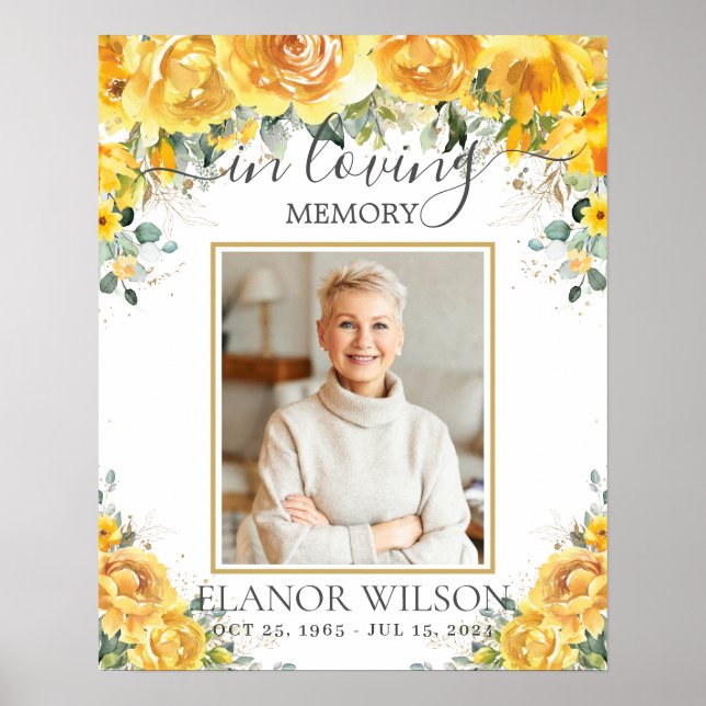 Gul Blommig Begravnings Minnesbild Foto Poster (Framsidan)