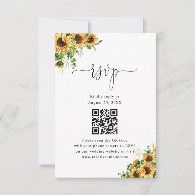 Gul Blommig Bröllopswebbplats QR-kod RSVP  OSA Kort (Framsida)