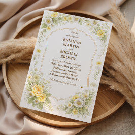 Gul Blommig Elegant Romantisk Bröllop Inbjudningar