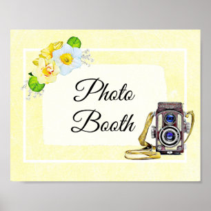 Gul blommig fotobutiksbröllopsskylt poster