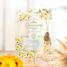 Gul Blommig Guld Tiara Fjärilar Quinceañera