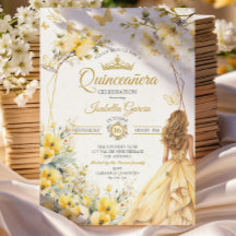 Gul Blommig Guld Tiara Fjärilar Quinceañera