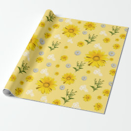 Gul blommig presentpapper