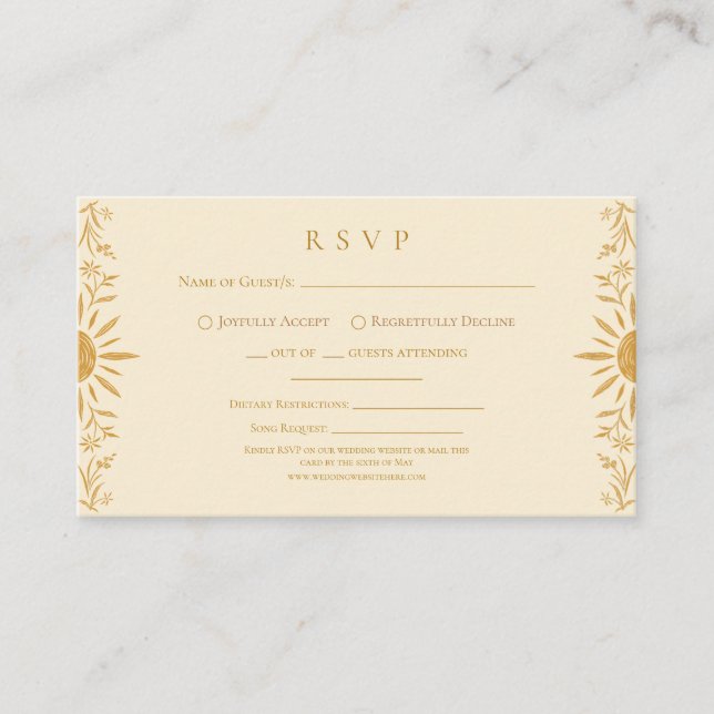 Gul Blommig Solsken Bröllop RSVP-kort Tilläggskort (Framsida)