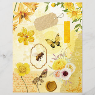 Gul Blommig Trädgårdskollage Scrapbookpapper
