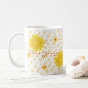 Gul Blommig Vår Vattenfärgspersonlig Namn Kaffemugg