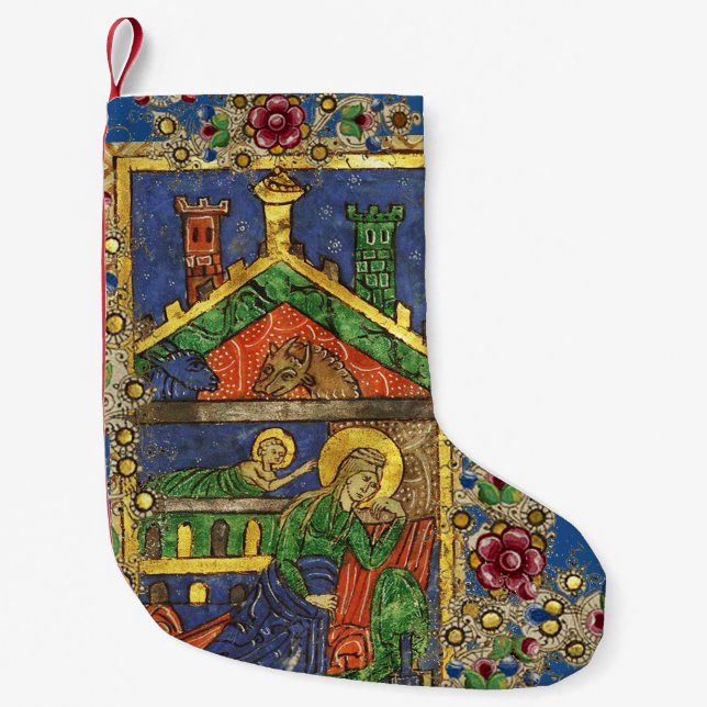 GUL BLOMMIGT FÖR GULD, NATIVITYJULPARCHMENT LITEN JULSTRUMPA (Framsidan)
