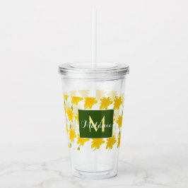 Gul blommönster Handritad Namn  Monogram   Take Away Mugg