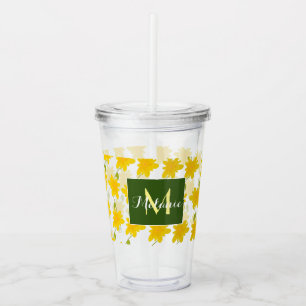 Gul blommönster Handritad Namn  Monogram   Take Away Mugg