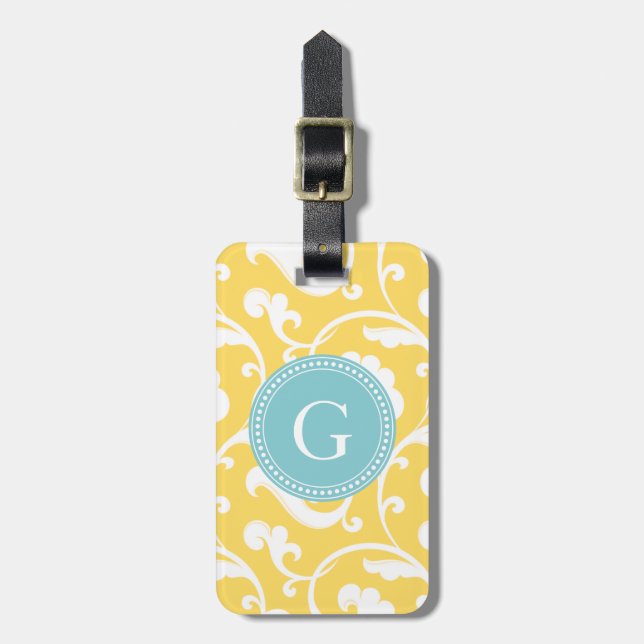 Gul blommönstermonogram för elegant flickaktigt bagagebricka (Vertikal Framsida)