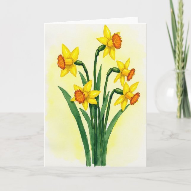 Gul blomning vårkort kort (Framsida)
