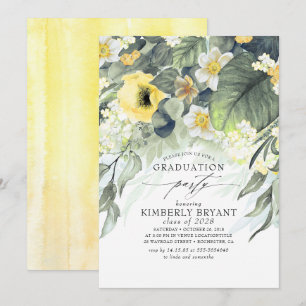 Gul blomster elegant stilfull vår examen inbjudningar