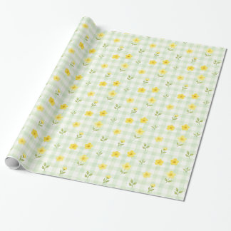 Gul blomster grön Gingham akvarell presentpapper