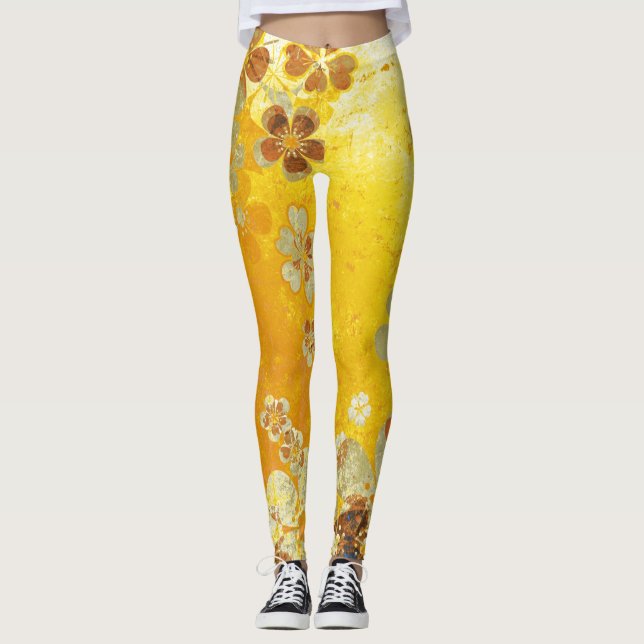 Gul blomster leggings (Framsida)
