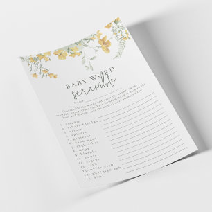 Gul blomster 'Ordkryss' Baby Shower-spel