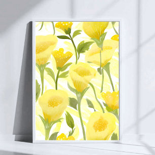 Gul blomster vattenfärg målning blommig konst poster
