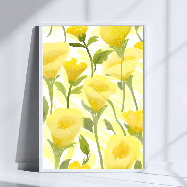 Gul blomster vattenfärg målning blommig konst poster (Skapare uppladdad)