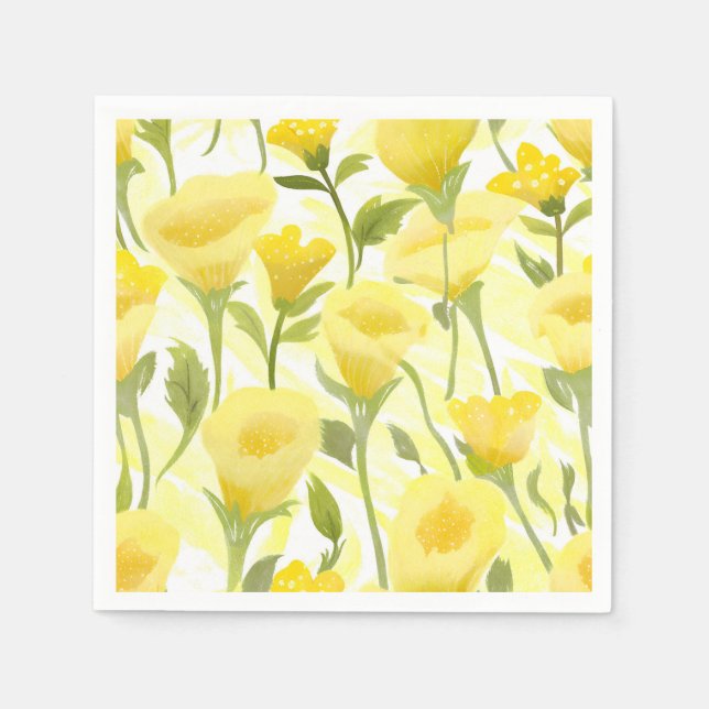 Gul blomster vattenfärg målning pappersservett (Framsidan)