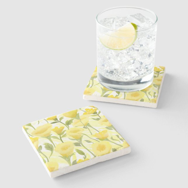Gul blomster vattenfärg målning stenunderlägg (Sidan)
