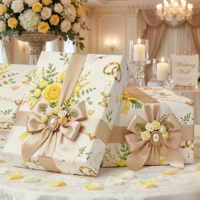 Gul blomsterbröllop och förlovning Presentinslag Presentpapper (Skapare uppladdad)
