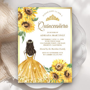 Gul blomsterklänning Solrosar Guld Quinceanera Inbjudningar