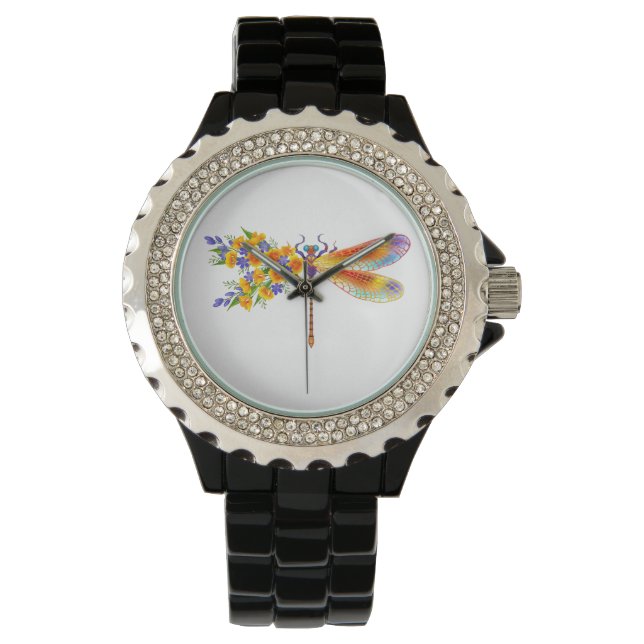 Gul blomsterlibell armbandsur (Framsida)