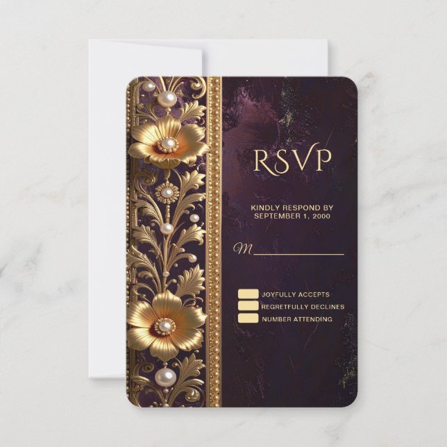Gul blomsterornament med pärlor RSVP-kort OSA Kort (Framsida)