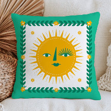 Gul BOHO Chic Sol Ansikte Bohemisk Grön Celestial