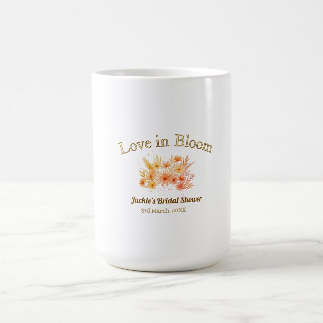 gul boho kärlek i blom bröllopsdusch namn retro kaffemugg (Center)