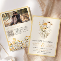 Gul Boho Wildflower Foto QR-kod Bröllop