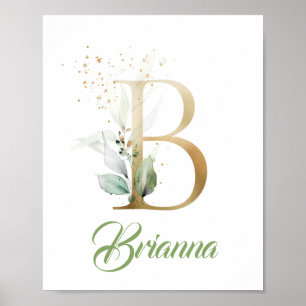 Gul Bokstav B monogram grönska eukalyptusblad Poster