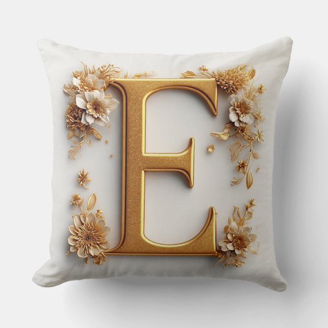 Gul Bokstav E Blommig Monogram Elegant Stil 🌸 Kudde (Framsida)