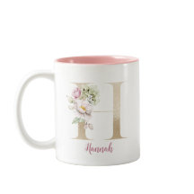 Gul Bokstav H, Monogram H, Rosa Blommig Gåva Henne