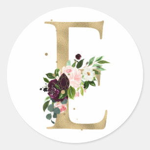 Gul bokstav MONOGRAM boho vinröda blommor Cl Runt Klistermärke