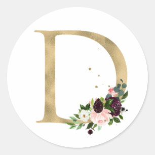 Gul bokstav MONOGRAM boho vinröda blommor Cla Runt Klistermärke