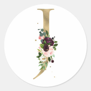 Gul bokstav MONOGRAM boho vinröda blommor Runt Klistermärke