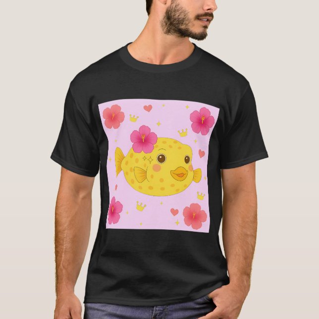 Gul boxfisk och hibiskus - Rosa T Shirt (Framsida)