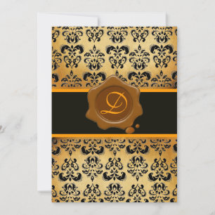 GUL BRUN OCH SVART DAMAST, VAXSIGILL MONOGRAM INBJUDNINGAR