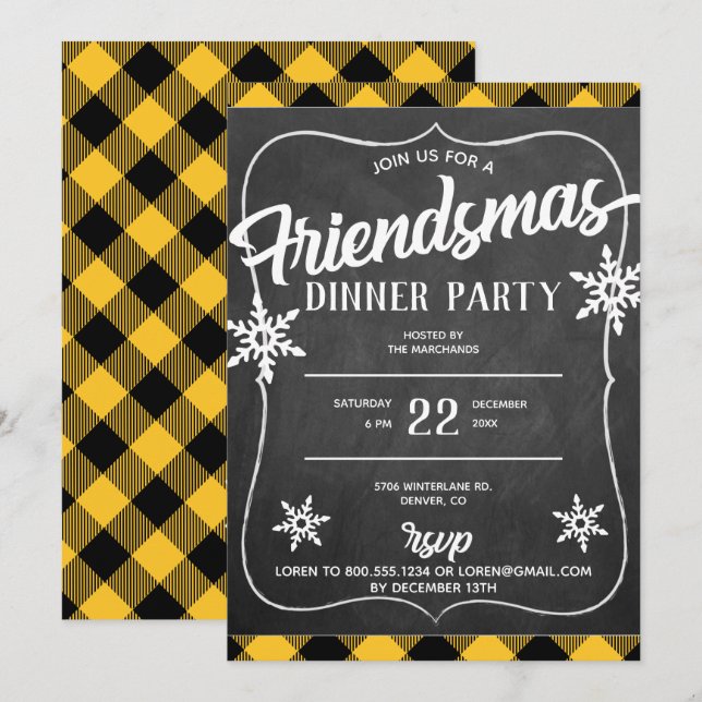 Gul Buffalo Plaid  Friendsmas Festlig Inbjudan (Fram/baksida)