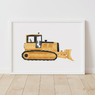 Gul Bulldozer Konstruktion Barnkammardekor Poster