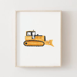 Gul Bulldozer Konstruktion Barnkammardekor Poster
