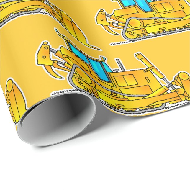 Gul bulldozer presentpapper, byggpresent presentpapper (Rullad Hörn)